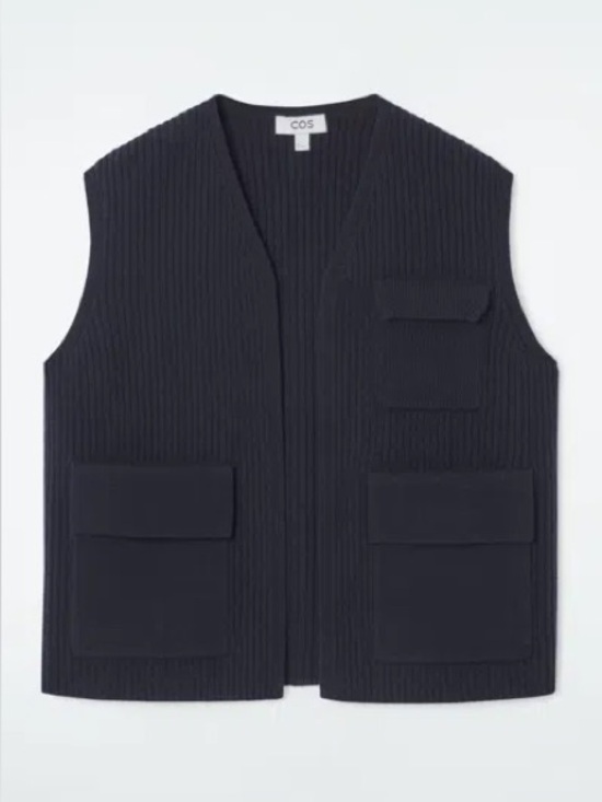 COS Sweaters - COS Navy Ribbed Knit Vest with Three Front Pockets